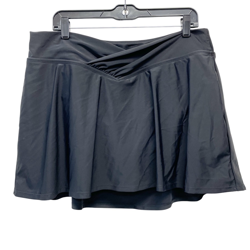 Lands' End Women's Black Crossover V-Waist Swim Skirt Size Large - Picture 2 of 6